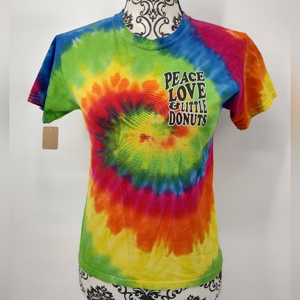 Tie-Dye Peace Love & Little Donuts Traverse City MI T-Shirt Adult Small